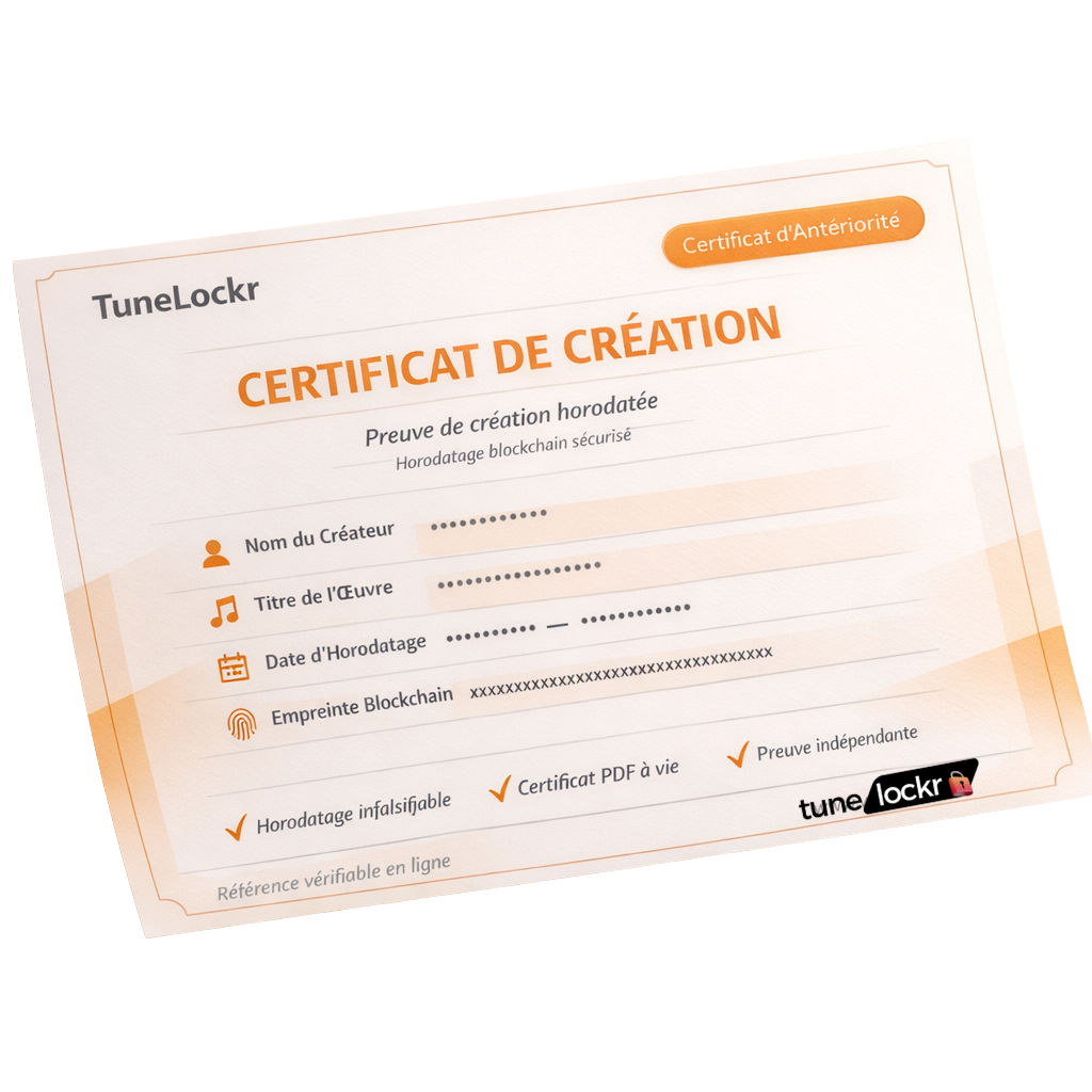 Certificat d’antériorité horodaté TuneLockr