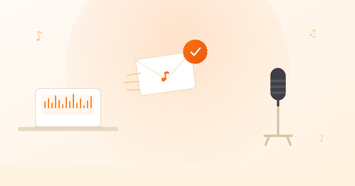 Songwriter sending a protected demo to an artist before pitching a song, illustrated with a certified envelope traveling from a laptop to a microphone